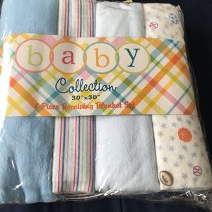 Baby collection 4piece receiving Baby BlanketsFor Boys Light bluemedium blue